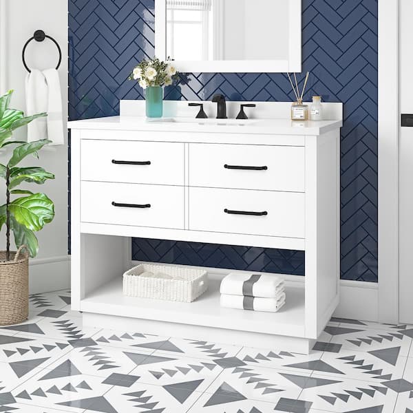 OVE Decors Stanley 42 in. W x 22 in. D x 34 in. H Single Sink Bath Vanity  in White with White Engineered Stone Top with Outlet 5VVA-STAN42-00 - The  Home Depot