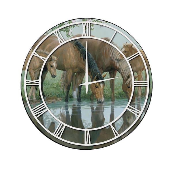 Unbranded "Sweet Spring Horses" Full Coverage Art and White Numbers Imaged Wall Clock