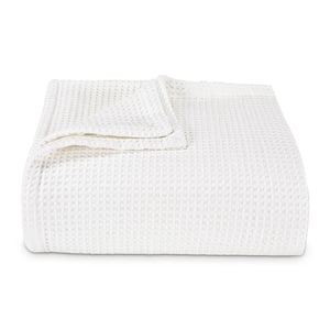 Waffleweave 1-Piece White 100% Cotton Full/Queen Blanket