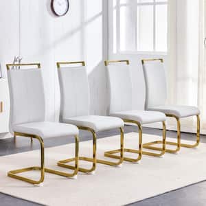 Light Gray PU Faux Leather High Back Upholstered Side Chair with Golden C-Shaped Tube Chrome Metal Legs (Set of 4)