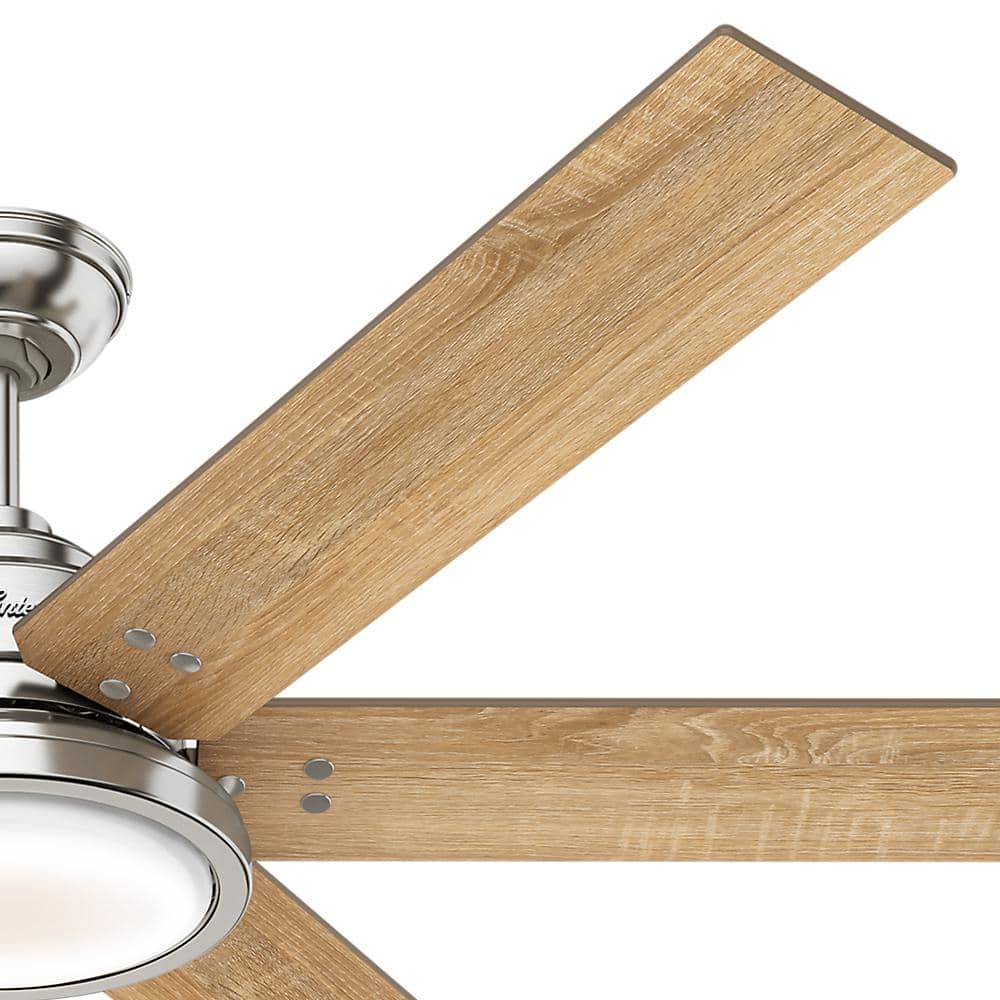 Hunter 60" Rustic Farmhouse Ceiling Fan with LED Light, Nickel Finish
