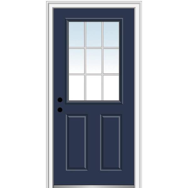 MMI Door 36 in. x 80 in. Internal Grilles Right-Hand Inswing 1/2-Lite Clear Painted Fiberglass Smooth Prehung Front Door