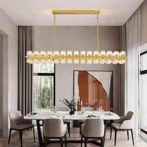 60-Light Gold Rectangular Chandelier, 54" Modern K9 Crystal Chandelier for Dining Room, Living Room, Foyer