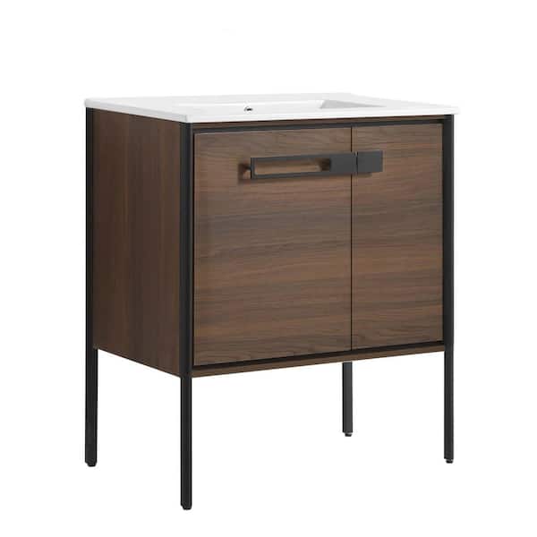 FINE FIXTURES Oakville 30 in. W x 18.32 in. D x 33.5 in. H Bath Vanity in Walnut Ebony with White Ceramic Top