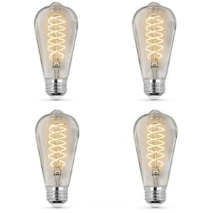 60-Watt Equivalent ST19 Dimmable Spiral Filament Clear Glass E26 Vintage Edison LED Light Bulb, Bright White (4-Pack)