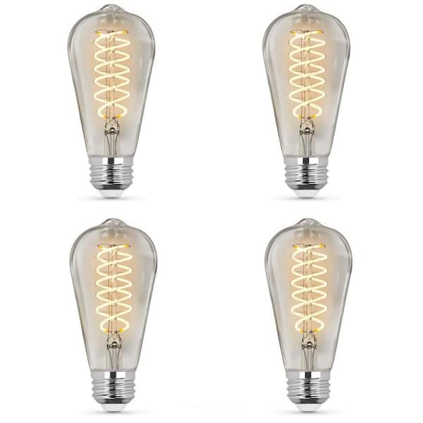 Feit Electric 60-Watt Equivalent ST19 Dimmable Spiral Filament Clear Glass E26 Vintage Edison LED Light Bulb, Bright White (4-Pack)