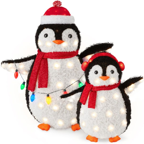 36 in. Red LED Penguin Family Christmas Yard Decor with 150 Clear Lights (2-Piece)