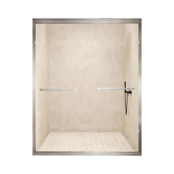 48 in. W x 72 in. H Sliding Framed Shower Door in Brushed Nickel Finish with Tempered Glass