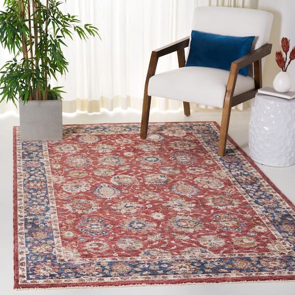Heirloom 9 ft. x 12 ft. Rust/Navy Border Floral Area Rug