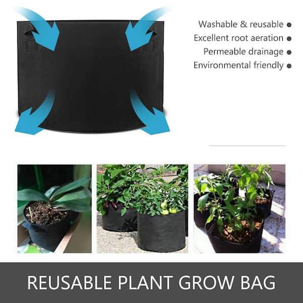 VEVOR 65 gal. with Handles Plant Grow Bag Aeration Fabric Pots Black Grow Bag Plant Container (12-Pack)