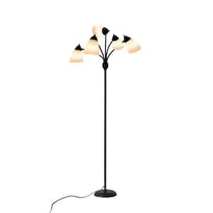 63 in. H x 9.4 in. W Black 5-Light Tree Floor Lamp for with Adjustable Arms