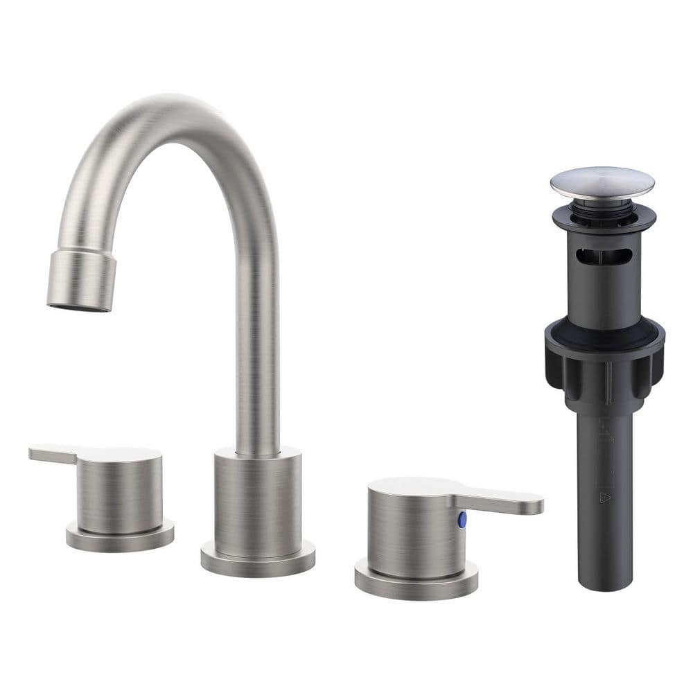 8 in. Widespread Double Handle Bathroom Sink Faucet with Pop Up Drain and 360° Swivel Spout in Brushed Nickel price history on PriceWatchPro