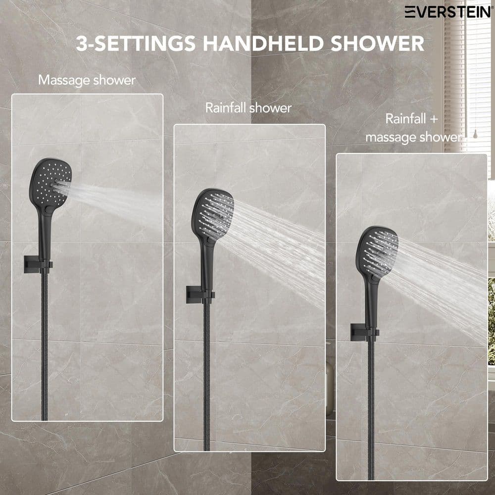 Matte Black Wall Mount Dual Shower Heads with Handheld and Valve