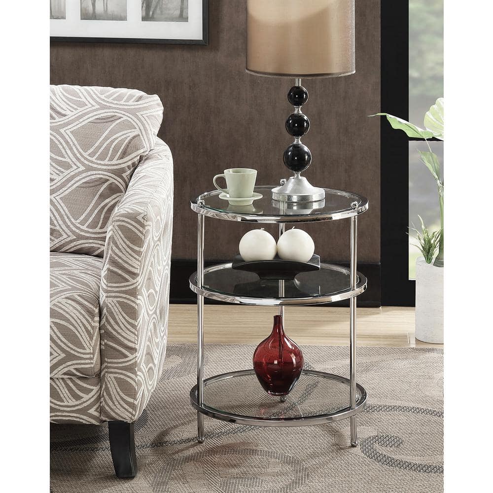 Chrome and Glass 3-Tier Round End Table