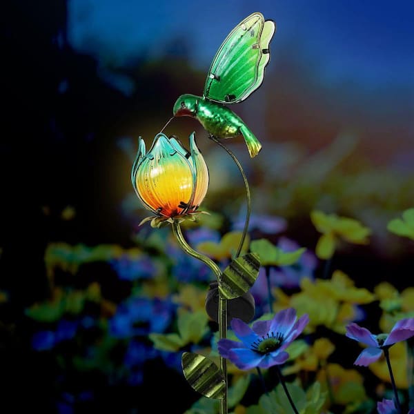 Glass Flower Bird Pathway Solar Outdoor Light for Garden Decor, 41