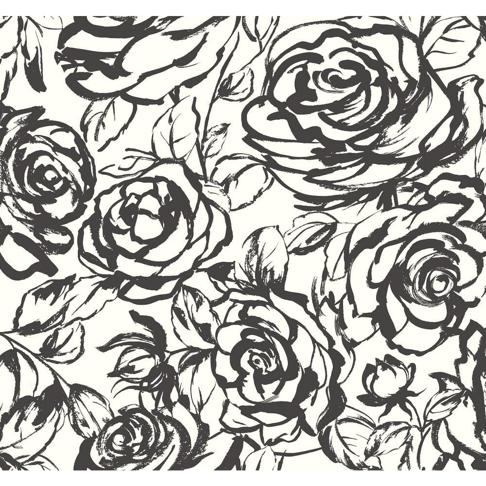 Nelda Black and White Rose Non-Woven Wallpaper