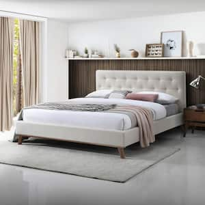 Adriano Beige Solid Wood Frame King Size Platform Bed