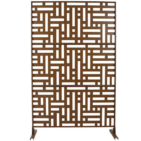 Sudzendf Outdoor and Indoor Freestanding Decorative Privacy Screen Metal Privacy Screen, Fence Panels in Brown