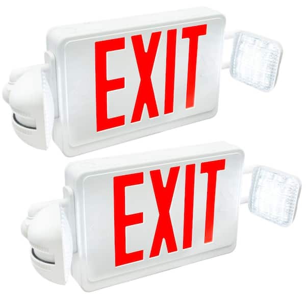 Fire Resistant 5000K White Integrated LED Exit Emergency Light with 3.6V Battery & 2 Adjustable Lamp,90 Min Backup 2 Pcs