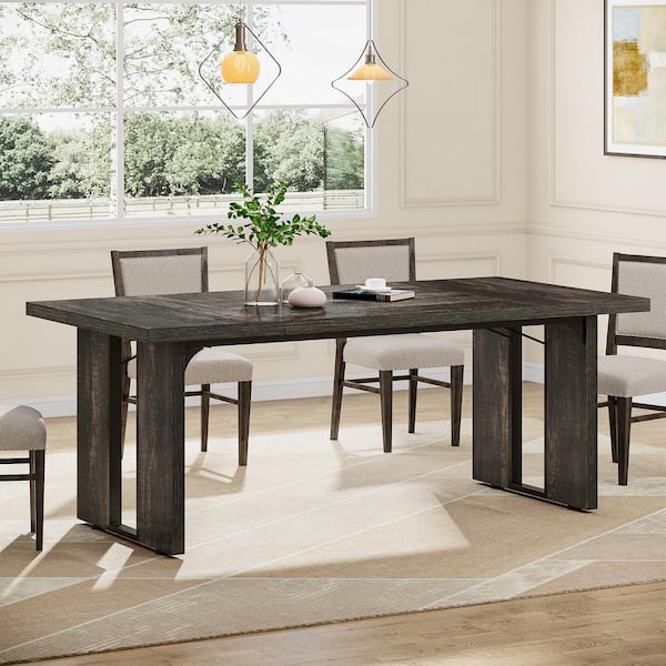 BYBLIGHT Roesler Rustic Farmhouse Style Black MDF 71 in. Sled Dining Table Seats 6-8, Rectangular Dinner Table for Dining Room