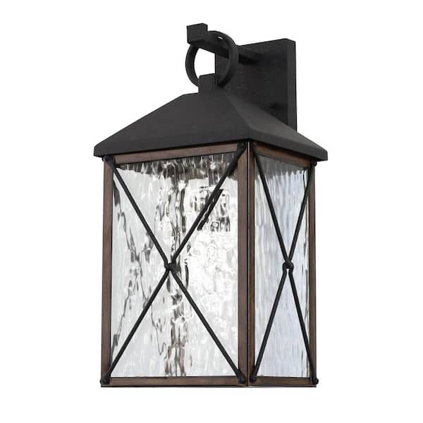 Unbranded Wayland 9 in. 1-Light Distressed Black/Hazelwood Outdoor Wall Light with Clear Water Glass
