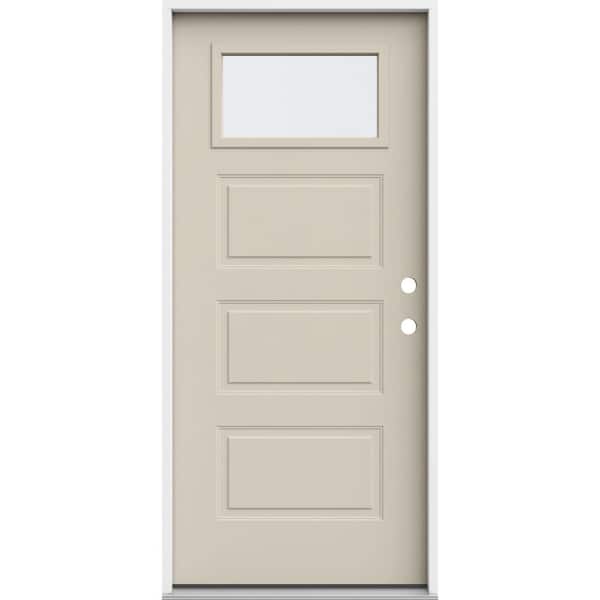 JELD-WEN 36 in. x 80 in. 3 Panel Left-Hand/Inswing 1/4 Lite Clear Glass Primed Steel Prehung Front Door