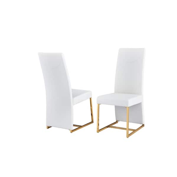 Best Master Furniture Padraig White Faux Leather Side Chairs in Gold (Set of 2)