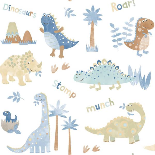 Unbranded Tiny Tots 2-Collection Blue/Beige Matte Finish Kids Dinosaurs Non-Woven Paper Wallpaper Roll