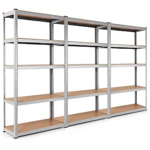 3-Pieces 72 in. Heavy Duty Steel 5 Level Garage Shelf Storage Adjustable Shelves Silver