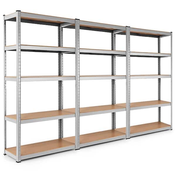 3-Pieces 72 in. Heavy Duty Steel 5 Level Garage Shelf Storage Adjustable Shelves Silver