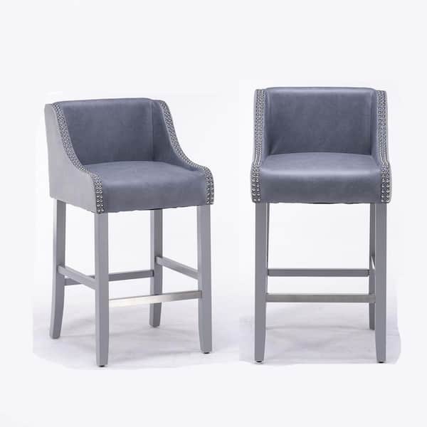 mieres Modern Stylish High Barstool with Accent Nailhead Trim and Pedal, Assorted Colors Leathaire Fabric (Set of 2)