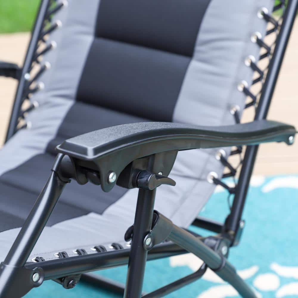 Gray Padded Zero Gravity Lounger with Adjustable Headrest and Cup Holder
