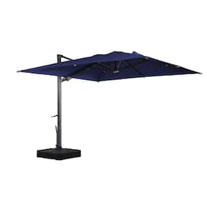 10 ft 360° Rotation Square Cantilever Patio Umbrella with BaseandLED Light in Navy Blue