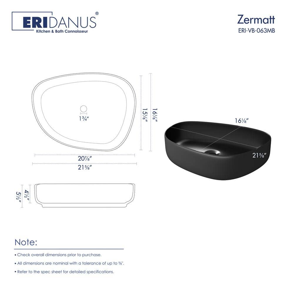 Zermatt 22" Matte Black Ceramic Irregular Vessel Sink