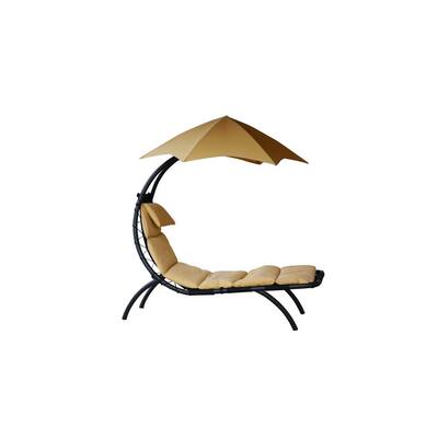 Dream Black Powder Coated Steel Stationary Sling Outdoor Lounge Chair with Sand Removable Cushion and Umbrella