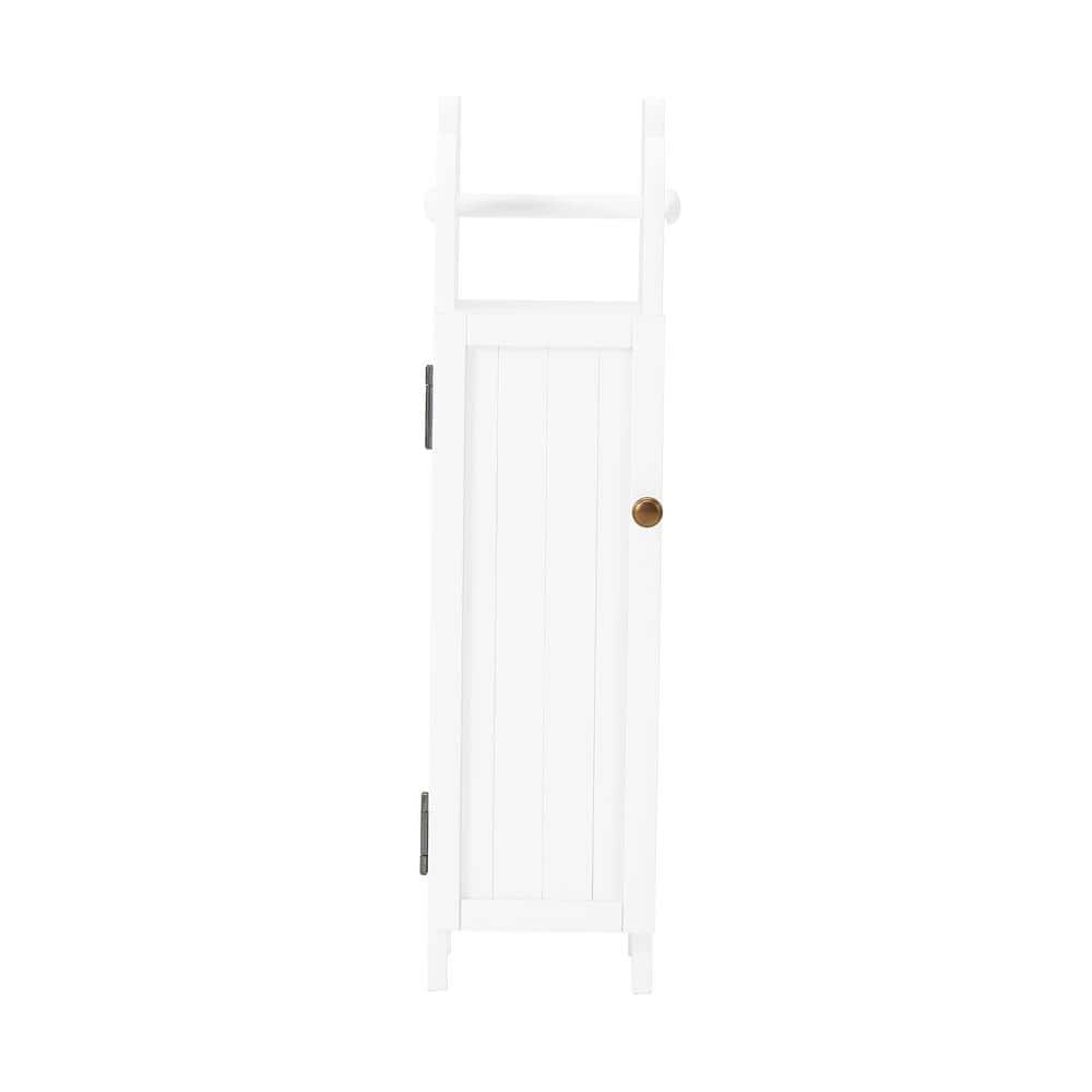 White Wood Bathroom Storage Cabinet with Toilet Paper Dispenser