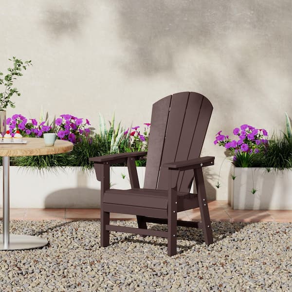 Laguna Outdoor Patio Fade Resistant HDPE Plastic Adirondack Style Dining Chair with Arms in Dark Brown
