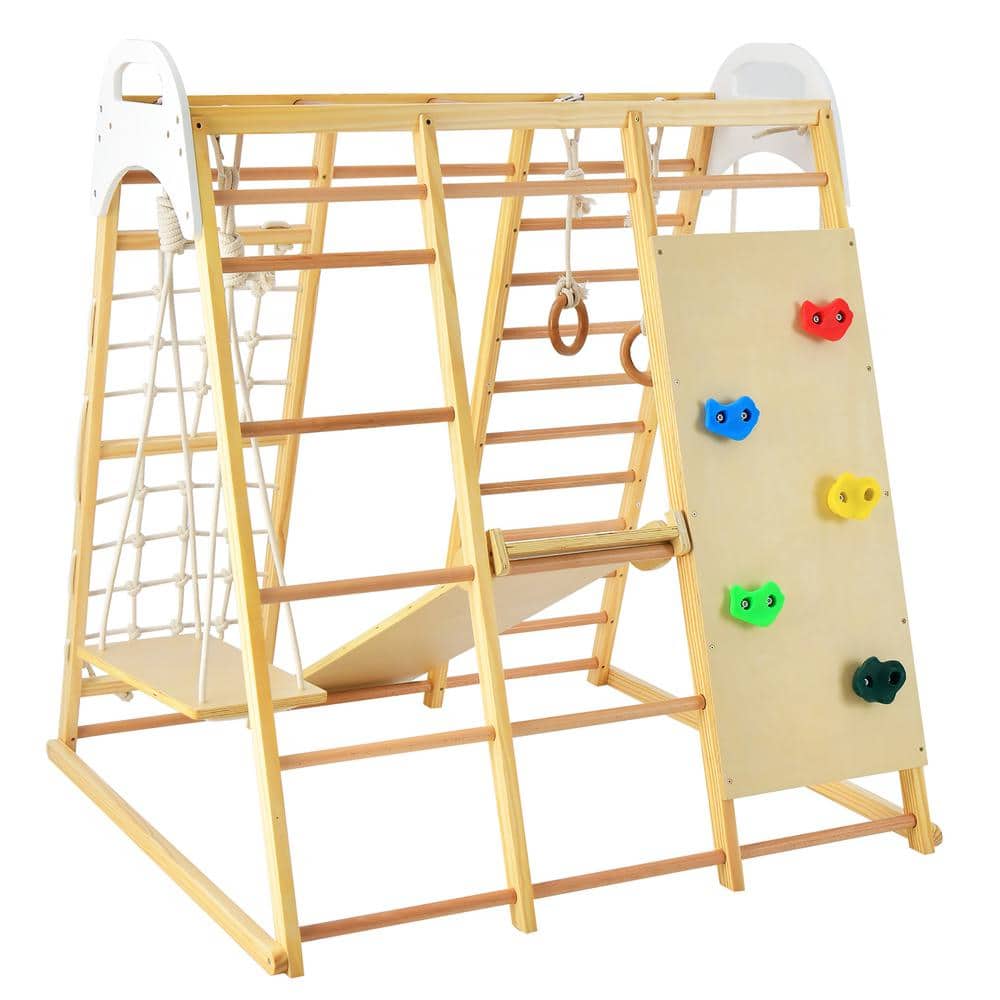 8-in-1 Wooden Jungle Gym Playset with Monkey Bars-Multicolor