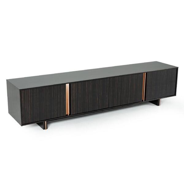 Benjara Rose Gold and Black TV Stand Fits TVs up to 82 to 87 in. with Wooden Frame