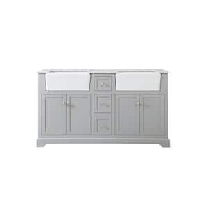 Timeless Home 60 in. W x 22 in. D x 34.75 in. H Double Bathroom Vanity Side Cabinet in Grey with White Marble Top