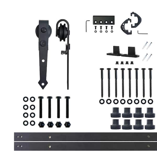 HOMACER 11 ft./132 in. Black Rustic Non-Bypass Sliding Barn Door Hardware Kit Arrow Design Roller for Single Door