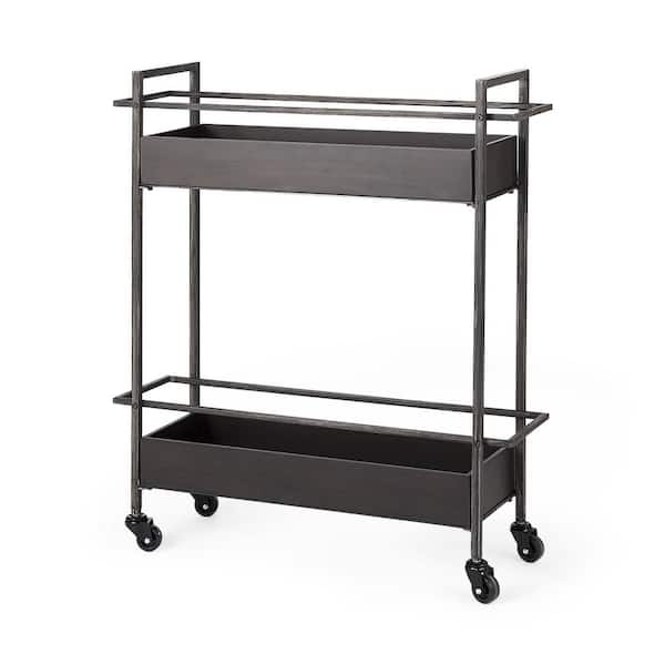 Mercana Masataka Metal Frame Gunmetal Grey 2-Tier with Metal Shelves Rectangular Bar Cart