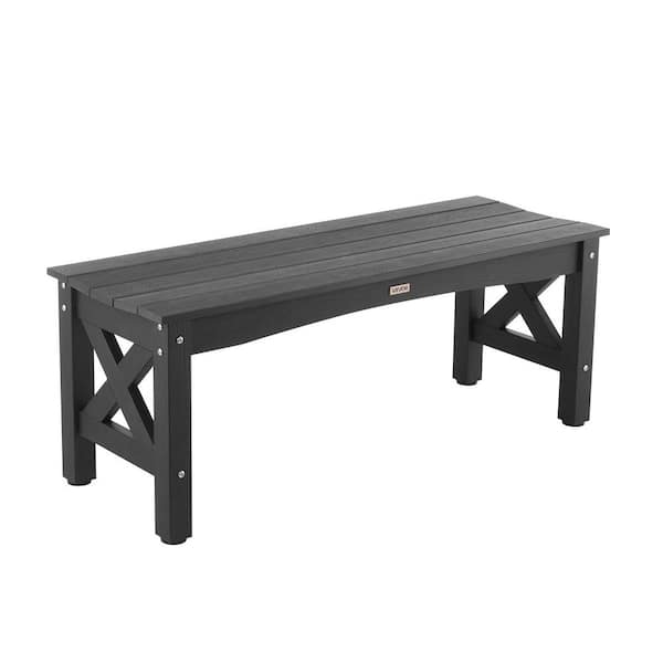 Outdoor Bench, 15.7 in. W 2-3 Persons Black Weatherproof Plastic Frame Outside Bench for Patio, Garden, Park, Yard