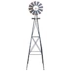 8 ft. Weather Resistant Yard Garden Windmill Gray and Red
