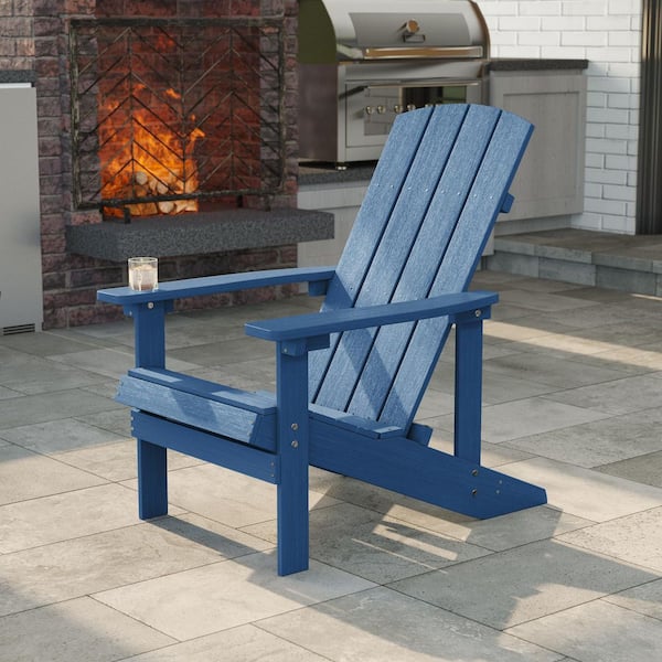 JOYESERY Navy Blue Weather Resistant HIPS Plastic Adirondack Chair for Outdoors (1-Pack)