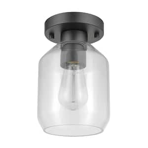 Middleton 1-Light Matte Black Outdoor Indoor Flush Mount Ceiling Light with Clear Glass Shade