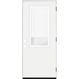 Legacy 30 in. x 80 in. LHOS 2/3 Clear Glass Micro-Blind White Primed Fiberglass Prehung Front Door