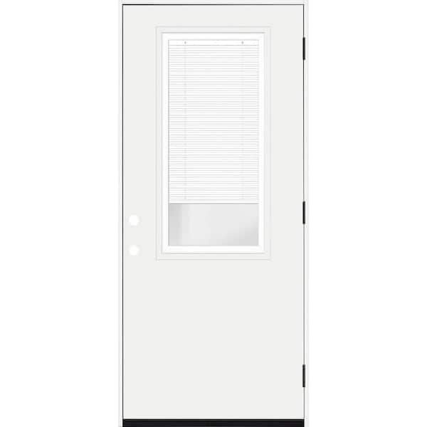 Steves & Sons Legacy 32 in. x 80 in. LHOS 2/3 Clear Glass Micro-Blind White Primed Fiberglass Prehung Front Door