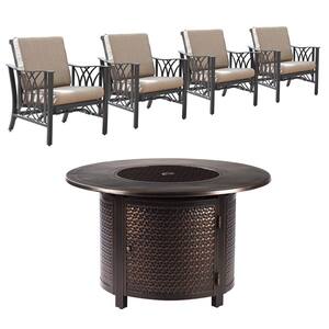Antique Copper 5-Piece Aluminum Patio Fire Pit Deep Seating Set with Beige Cushions