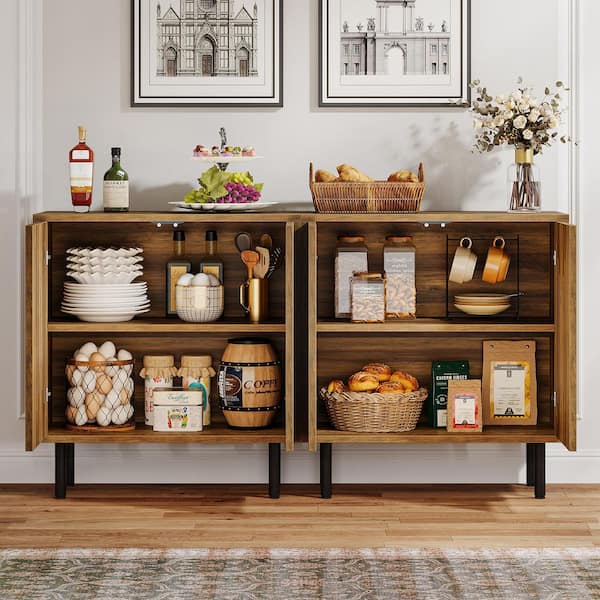 Alan Rustic Brown Wood 59 in. Sideboard Buffet with 4-Doors, Accent Storage Cabinet for Home Kitchen Dining Room